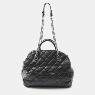 Pre-owned Chanel Matelasse Chain Shoulder Hand Tote Bag Leather Black