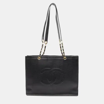 Pre-owned Chanel Coco Mark Chain Shoulder Tote Bag Calfskin Black Ghw Cc