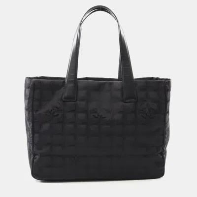 Pre-owned Chanel New Travel Line Mm Tote Bag Leather Nylon Canvas Black Ghw