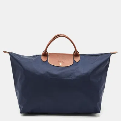 Pre-owned Longchamp Navy Blue Nylon Large Le Pliage Tote