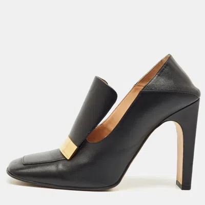 Pre-owned Sergio Rossi Black Leather Block Heel Square Toe Mules Size 41