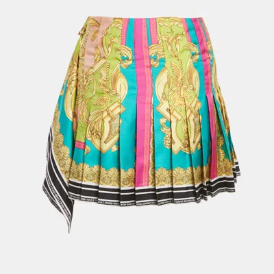 Pre-owned Versace Multicolor Medusa Print Pin Detail Mini Wrap Skirt L