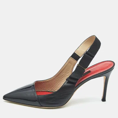 Pre-owned Ch Carolina Herrera Black Patent And Leather Slingback Pumps Size 39