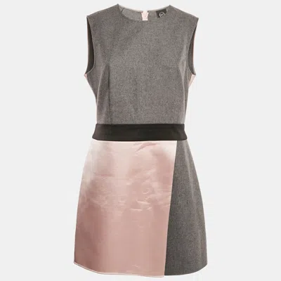 Pre-owned Alexander Mcqueen Grey/pink Wool Blend And Satin Sleeveless Mini Dress M
