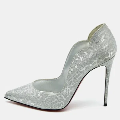 Pre-owned Christian Louboutin Silver Textured Glitter Hot Chick Pumps Size 37
