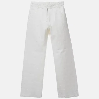 Pre-owned Dior Kids White Heart Logo Embossed Cotton Drill Wide Leg Trousers 13 Yrs