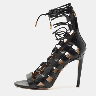 Pre-owned Aquazzura Black Leather Amazon Gladiator Sandals Size 37