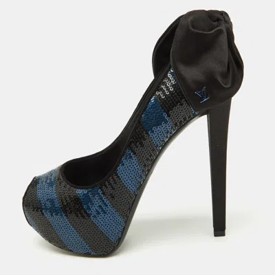 Pre-owned Louis Vuitton Black/blue Sequins Platform Peep Toe Pumps Size 35.5