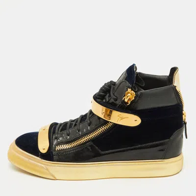 Pre-owned Giuseppe Zanotti Black Velvet And Patent Leather Coby High Top Sneakers Size 40