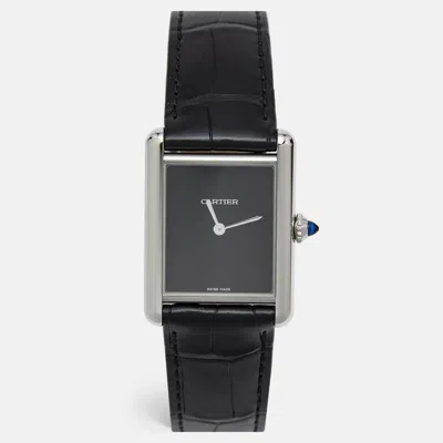 Pre-owned Cartier Black Stainless Steel Alligator Leather Tank Must Wsta0072 Women's Wristwatch 25.5 Mm