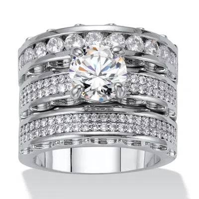 Palm Beach Jewelry 3 Piece 3.38 Tcw Round Cubic Zirconia Platinum-plated Bridal Ring Set