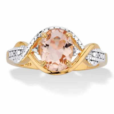 Palm Beach Jewelry 1.19 Tcw Oval-cut Simulated Morganite And Diamond Accent Gold-plated Silver Ring