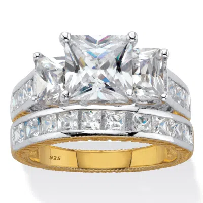 Palm Beach Jewelry 5.01 Cttw. Princess Cut Cz Gold-plated Sterling Silver 2 Piece Bridal Ring Set