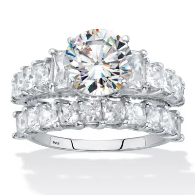 Palm Beach Jewelry 6.28 Cttw. Round And Emerald-cut Cz Platinum Over Silver 2 Piece Bridal Ring Set