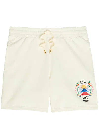 Casablanca Mens Casa Way Mountain Cotton-jersey Sweat Shorts In White