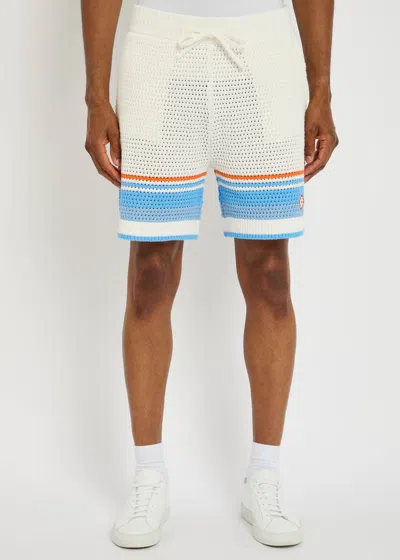 Casablanca Mens Blue Multi Striped Logo Cotton-crochet Shorts