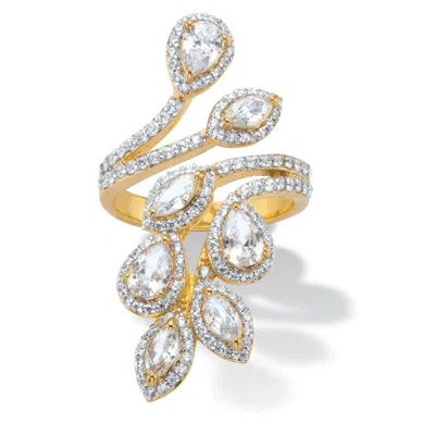 Palm Beach Jewelry 3.22 Cttw Marquise And Pear Cubic Zirconia Gold-plated Halo Leaf Bypass Ring