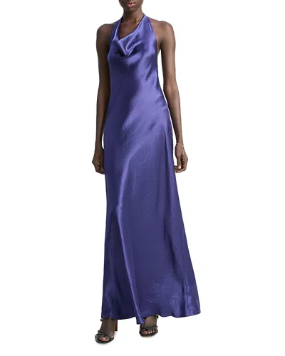 Vince Cowl Neck Satin Halter Dress In Purple