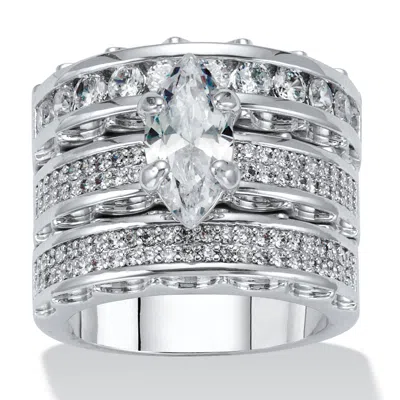Palm Beach Jewelry 3 Piece 3.38 Tcw Marquise Cubic Zirconia Platinum-plated Bridal Ring Set