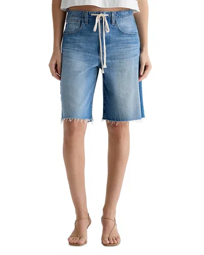 Ag Hattie Cinched High Rise Bermuda Jean Shorts In Sweetwater In Blue