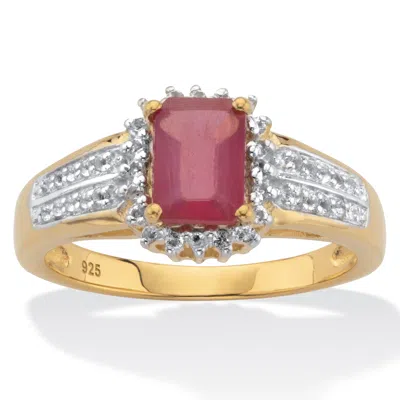 Palm Beach Jewelry 3.15 Cttw. Red Ruby And White Topaz Two-tone Gold-plated Silver Halo Ring