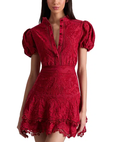 Alice And Olivia Loryn Embroidered Short Sleeve Dress In Red
