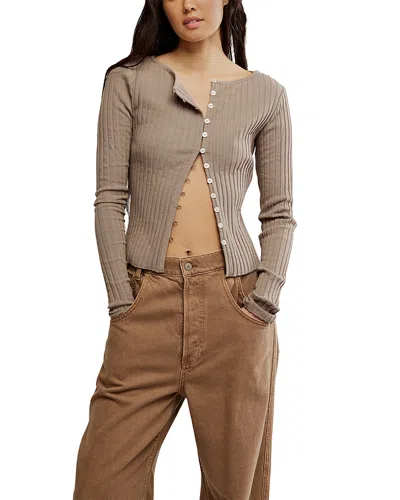 Free People Tilly Rib Long Sleeve Button-up Top In Gray