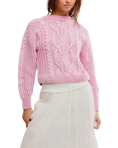 Free People Frankie Cable Sweater In Pink