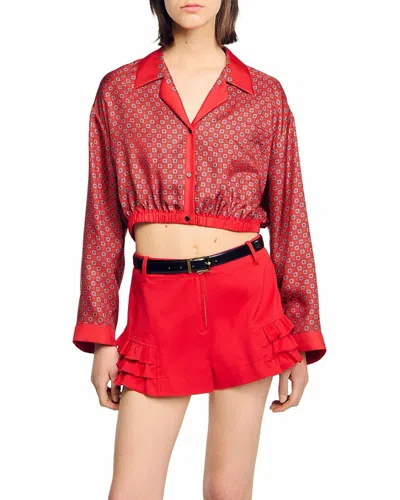 Sandro Printed Cropped Shirt In Red