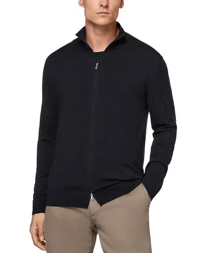 Boggi Milano Merino Wool Zip Front Sweatshirt In Black
