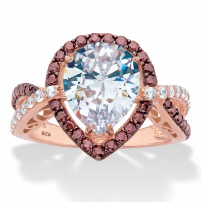 Palm Beach Jewelry 4.37 Cttw. Brown And White Cz 18k Rose Gold-plated Silver Engagement Ring