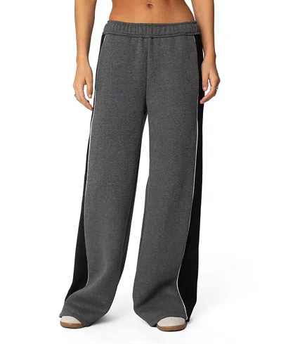 Edikted Contrast Stripe Wide Leg Sweatpants In Gray