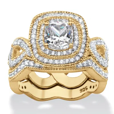 Palm Beach Jewelry 1.92 Tcw Cubic Zirconia 14k Gold Plated .925 Silver 2 Piece Halo Bridal Ring Set