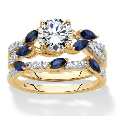 Palm Beach Jewelry 2.63 Cttw. Gold-plated Sterling Silver Cz And Created Sapphire Bridal Ring Set