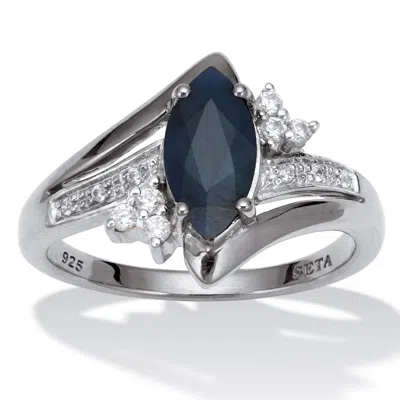 Palm Beach Jewelry Genuine Midnight Blue Sapphire And Cz Platinum-plated Sterling Silver Ring