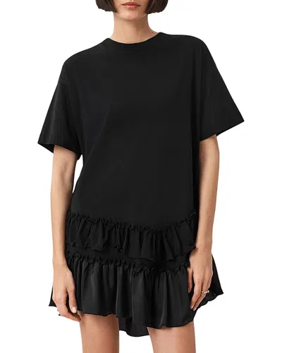 Allsaints Feyre Ruffle Tiered Cotton T-shirt Minidress In Black
