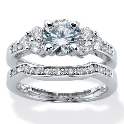 Palm Beach Jewelry 2.01 Tcttw. Round Cubic Zirconia 2 Piece Bridal Ring Set Platinum Plated