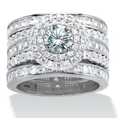 Palm Beach Jewelry 3.60 Cttw. Cubic Zirconia Platinum-plated Silver 3-pc. Halo Wedding Ring Set