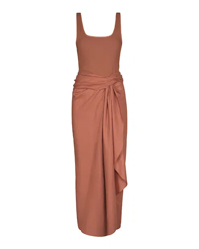 Johanna Ortiz Encanto Pacifico Linen Maxi Dress In Brown