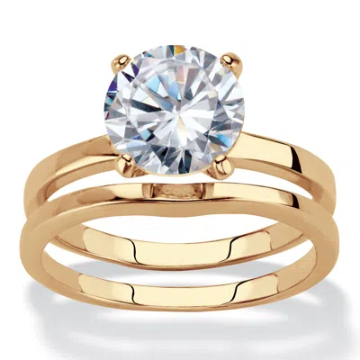 Palm Beach Jewelry 3 Cttw. Round Gold-plated Cubic Zirconia 2-piece Solitaire Bridal Ring Set