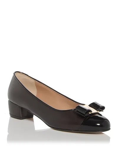 Ferragamo Vara Bicolor Leather Bow Low Pumps