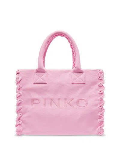Pinko Beach Shopping Blue Cotton Canvas Handbag