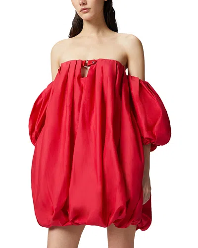 Pinko ‘bert' Red Dress With Exposed Shoulder Design And Removable Sleeves With Button