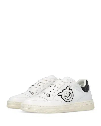 Pinko Chaussures De Tennis En Cuir Avec Logo Noir Et Blanc In Multi