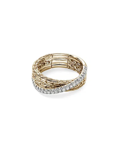 John Hardy 14k Yellow Gold Jh Essentials Diamond Pave Crossover Ring In Metallic