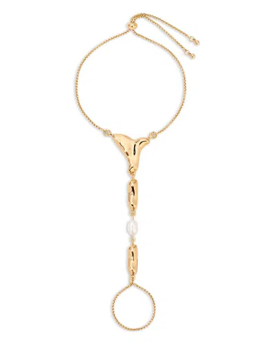 Ettika Liquid Metal Cultured Freshwater Pearl Hand Chain In Gold