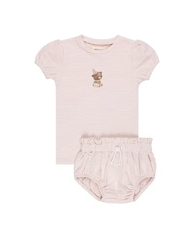 Ely's & Co. Girls' Organic Bear Collection French Terry Tee And Short Set - Baby, Little Kid In Pink