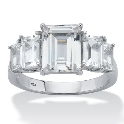 Palm Beach Jewelry 4.38 Ctw. Cubic Zirconia Platinum-plated Silver Step-top Engagement Ring