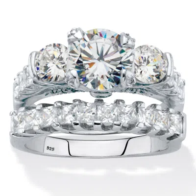 Palm Beach Jewelry 4.69 Tcw Round And Princess-cut Cz Platinum Over Silver 2 Piece Bridal Ring Set