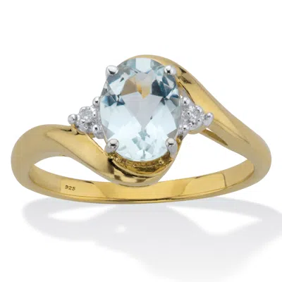 Palm Beach Jewelry 1.11 Cttw. Aquamarine & Diamond Accent 18k Gold Plated Silver Bypass Ring